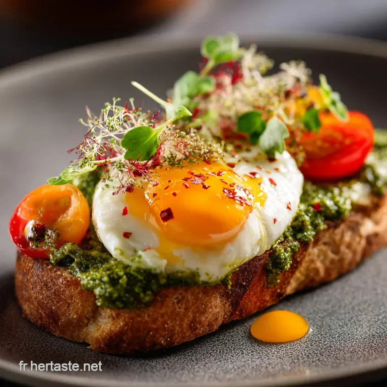 LInstant Parfait Tartine Pesto de Basilic et &OElig;ufs Brouill&eacute;s &agrave; la Fran&ccedil;aise