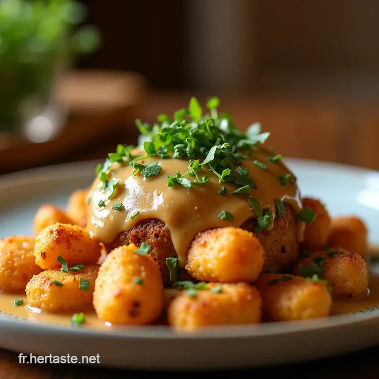 Le R&eacute;gal Croustillant Bol De Tater Tots Maison Et Gravy Aux Herbes Fines presentation