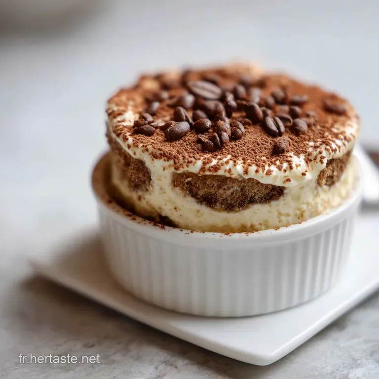 A slice of creamy tiramisu on a white plate, showcasing airy mascarpone and delicate ladyfinger layers.