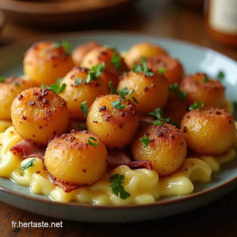 Totchos D&eacute;cadents Croustillants De Pommes De Terre Fa&ccedil;on Diner Garnis De Bacon presentation