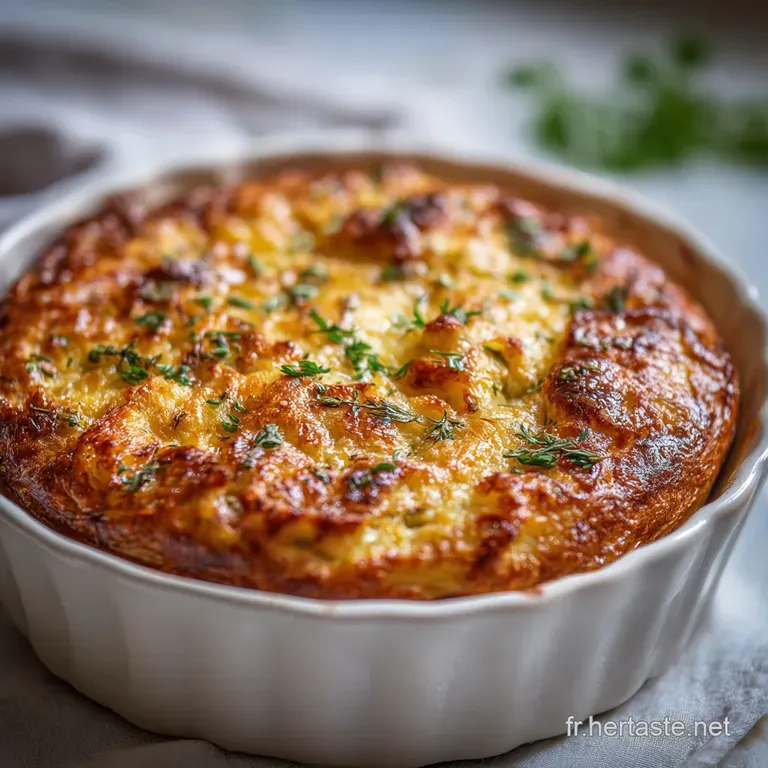 A slice of savory meat pie, with a glistening, flaky top, presented on a white plate with herbs. Inviting steam rises.