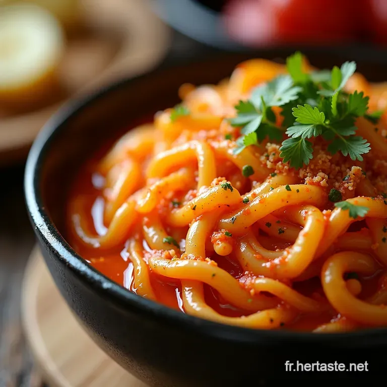 Tteokbokki G&acirc;teaux De Riz Cor&eacute;ens En Sauce Piquante presentation